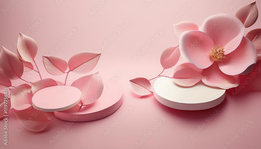 A beautiful arrangement of pink roses on a soft pink background. The roses are in full bloom and have a delicate, almost papery quality.