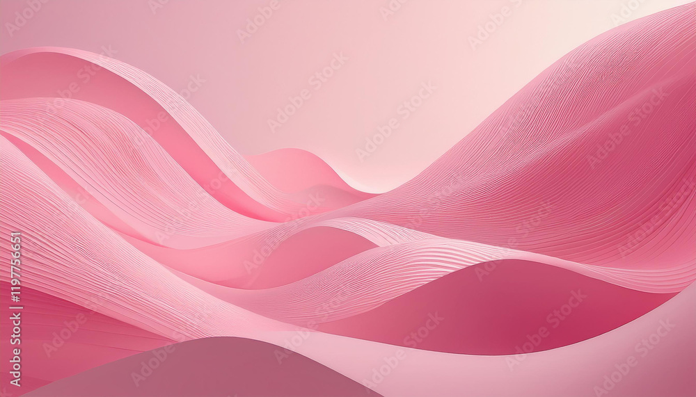 A minimalist abstract digital art piece featuring a soft, undulating pink landscape.