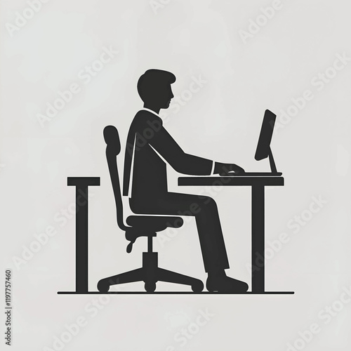 Vector silhouette of a person using a computer.
