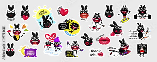 Bunny character. Sticker. Vector design. Set.