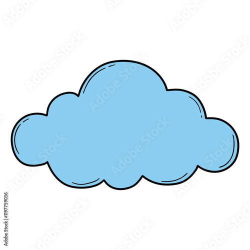 Hand drawn cartoon blue cloud on white background.
