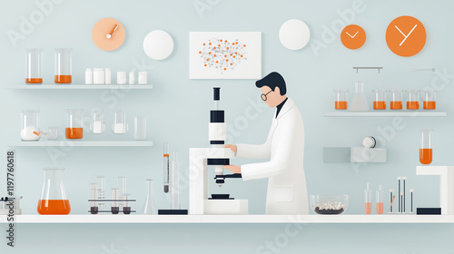 A scientist examining a sample through a microscope in a modern, well-organized laboratory photo