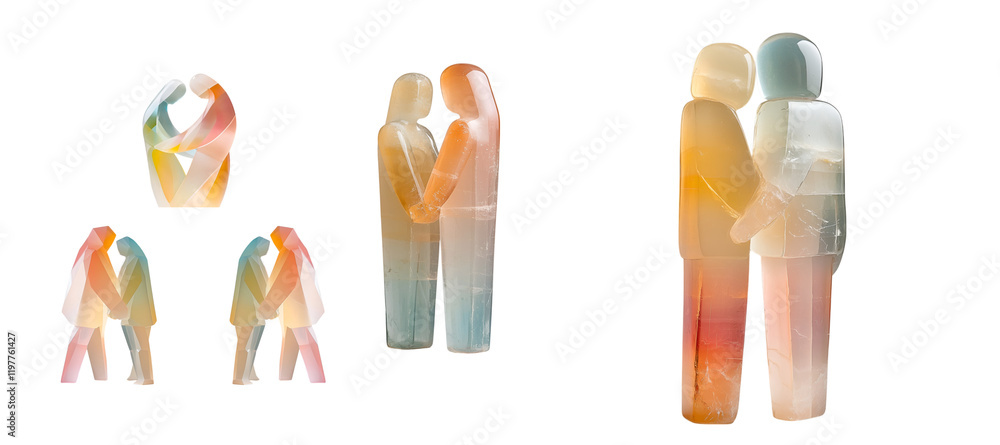 Set of colorful stone figures of lovers Set of colorful stone figures of lovers