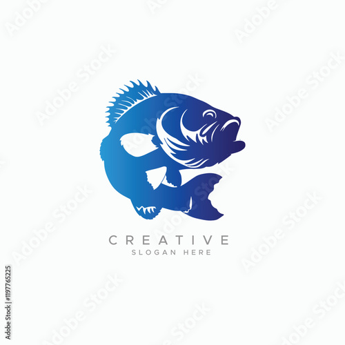 Blue Silhouette largemouth Bass Fish on White background design vector