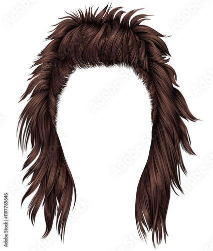 trendy  woman disheveled hairs .
 dark  brown brunette  color . 
 beauty style . realistic  3d .
