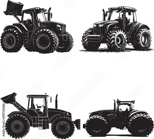 Set of Tractor Silhouette vector