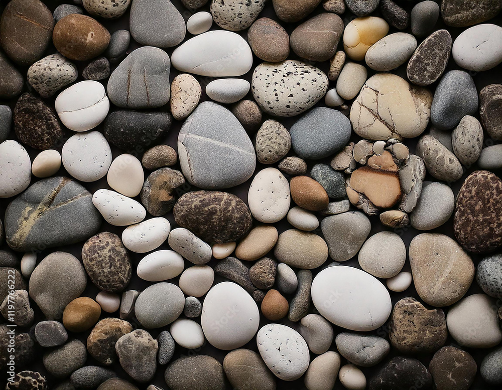 Arranging small rounded stones natural setting textural composition earthy tones overhead view seamless blending of gray white and soft brown Arranging small rounded stones natural setting textural composition earthy tones overhead view seamless blending of gray white and soft brown