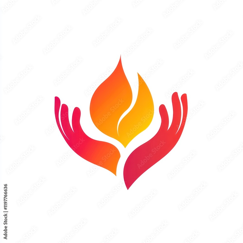 Hands holding flame; warmth, energy, care. For websites, logos Hands holding flame; warmth, energy, care. For websites, logos