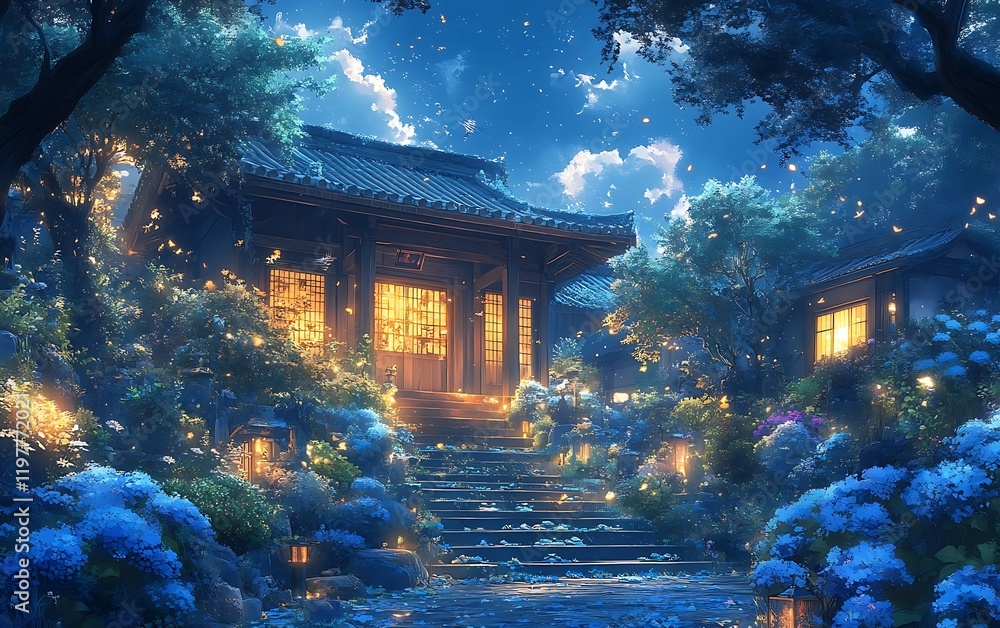 Serene Japanese House Moonlight Garden