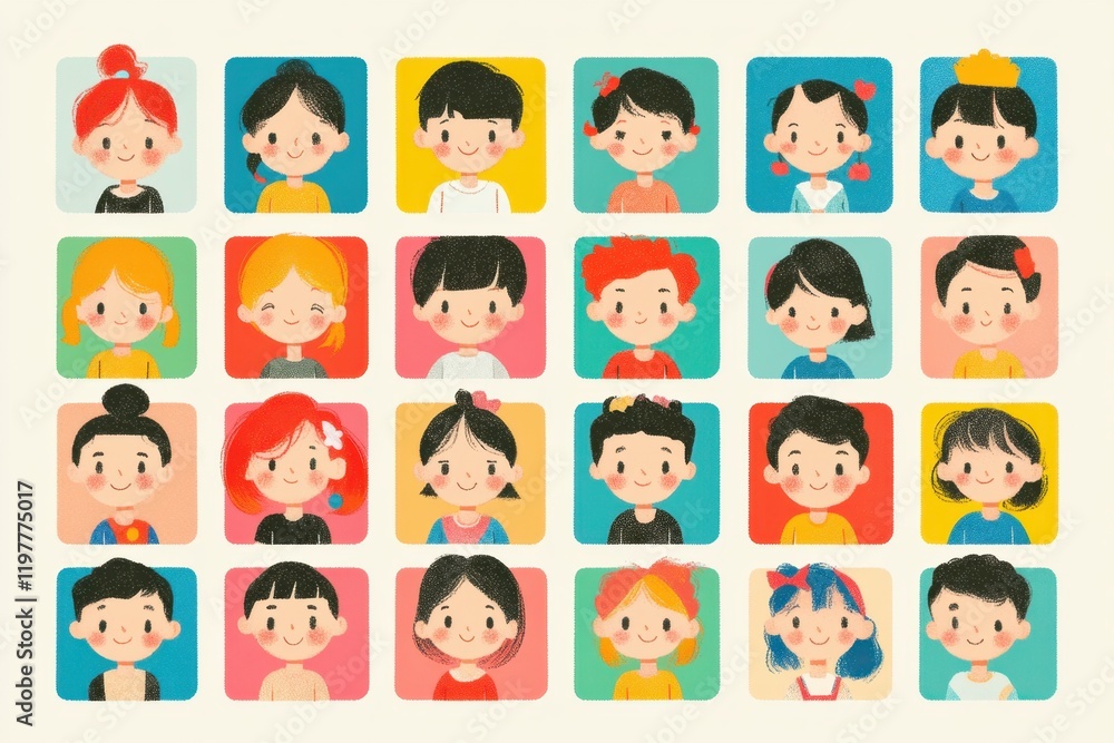 Set of people avatars in a portrait style, illustrated in a flat style on a white background Colorful and cute cartoon characters with smiling faces and different hairstyles Generative AI Set of people avatars in a portrait style, illustrated in a flat style on a white background Colorful and cute cartoon characters with smiling faces and different hairstyles Generative AI