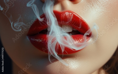 Red Lips Smoking Cigarette Sensual Closeup Photography photo