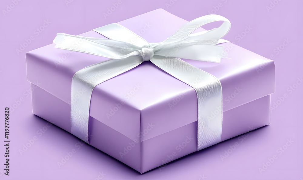Obraz premium Lavender gift box with white ribbon bow.