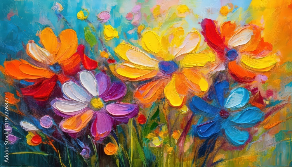 Vibrant Oil Painting of Multicolor Flowers on Canvas An Impressionistic Exploration of Color and Emotion Vibrant Oil Painting of Multicolor Flowers on Canvas An Impressionistic Exploration of Color and Emotion