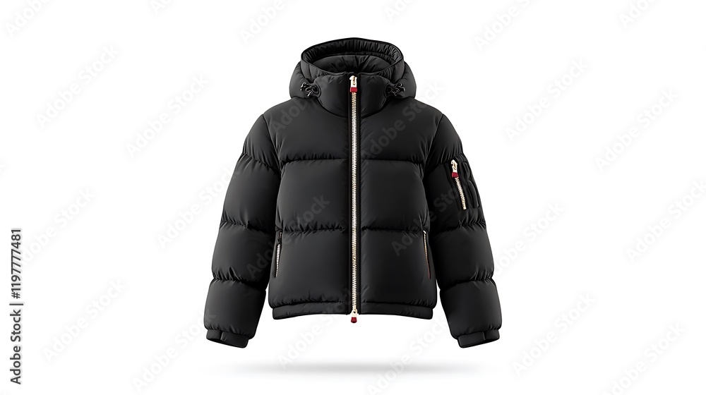 Naklejka premium Black Hooded Puffer Jacket