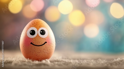 Smiley face Easter egg with bokeh background