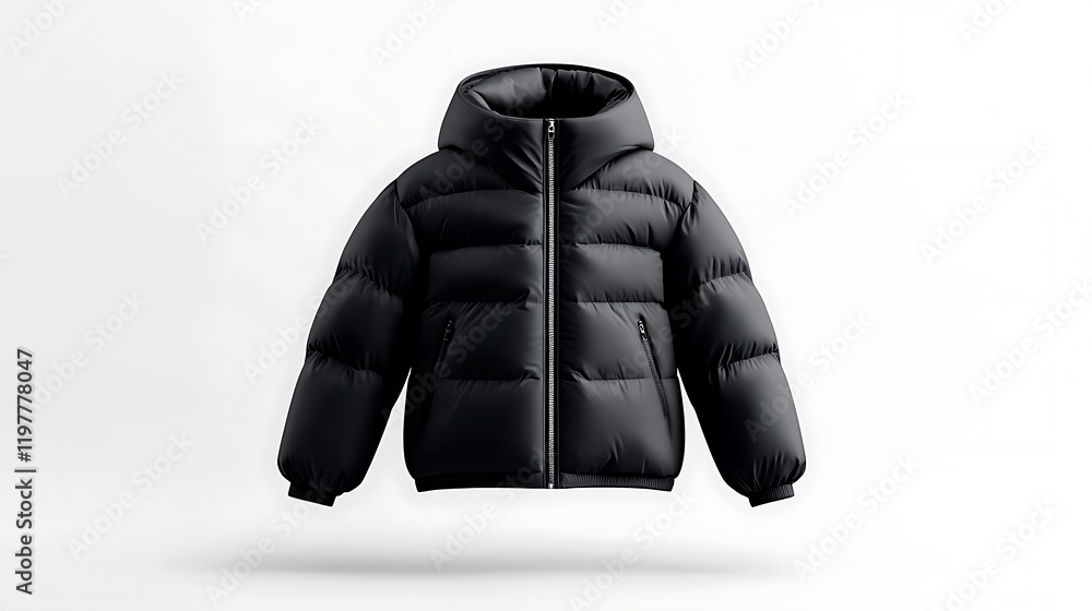 Naklejka premium Black Hooded Puffer Jacket