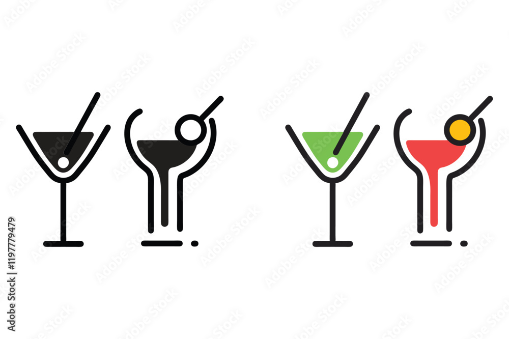 cocktails drinks glasses icon vector cocktails drinks glasses icon vector