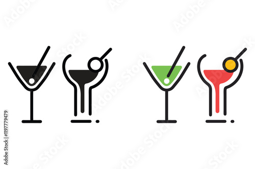 cocktails drinks glasses icon vector 