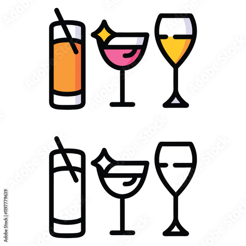 cocktails drinks glasses icon vector 