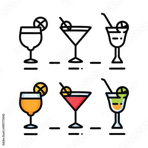 cocktails drinks glasses icon vector 