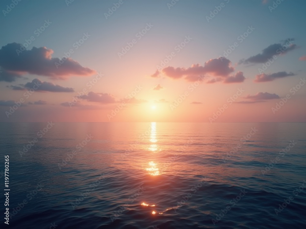 Fototapeta premium A serene sunset over a mountain range, with the sun dipping below the peaks, casting a warm glow over the landscape.