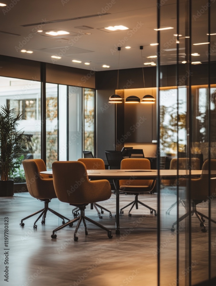 Empty office space with modern furniture and large windows. Empty office space with modern furniture and large windows.