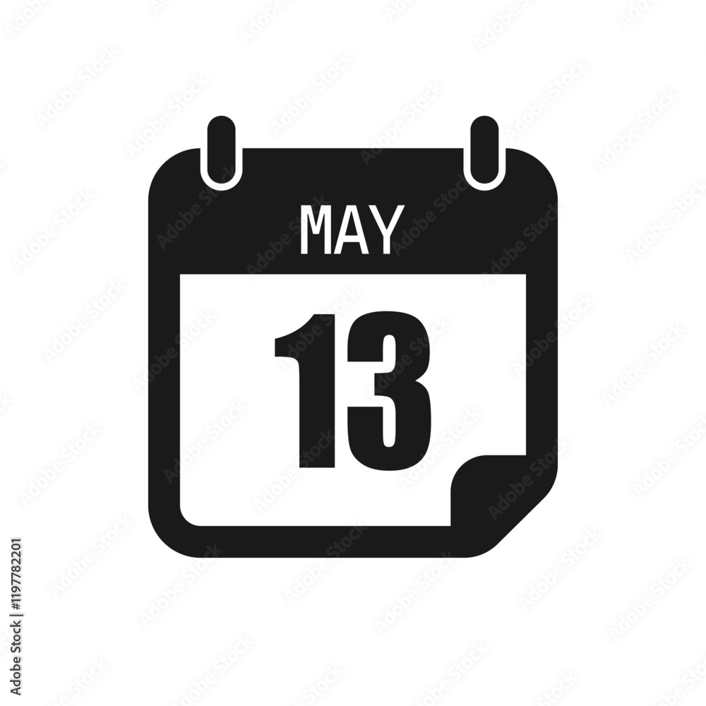 Vector icon page day calendar - 13 May month Vector icon page day calendar - 13 May month