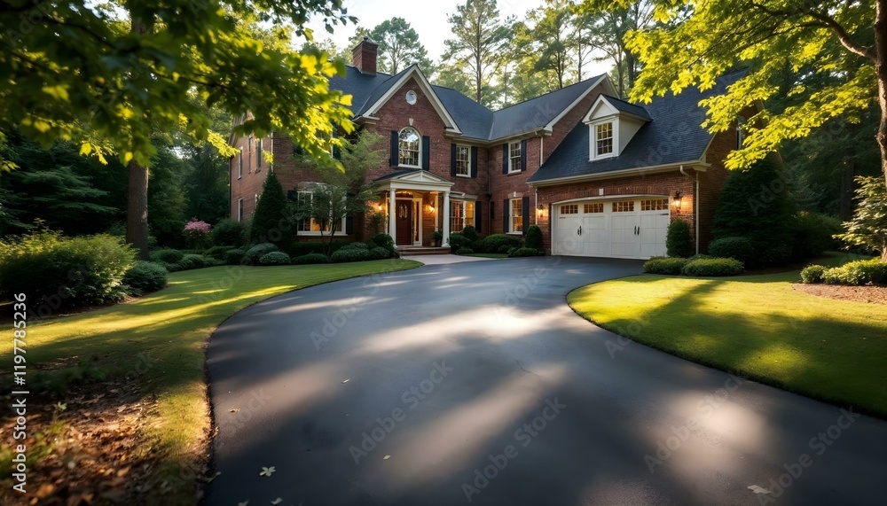 Charming brick house with a paved driveway surrounded by greenery, ideal for real estate.
Charming brick house with a paved driveway surrounded by greenery, ideal for real estate.