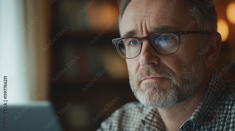 Intense Man Looking Deeply into Screen Intense Man Looking Deeply into Screen