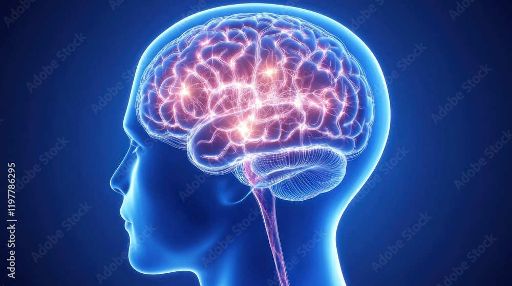 A digital illustration of a human brain highlighting neural connections and activity. A digital illustration of a human brain highlighting neural connections and activity.