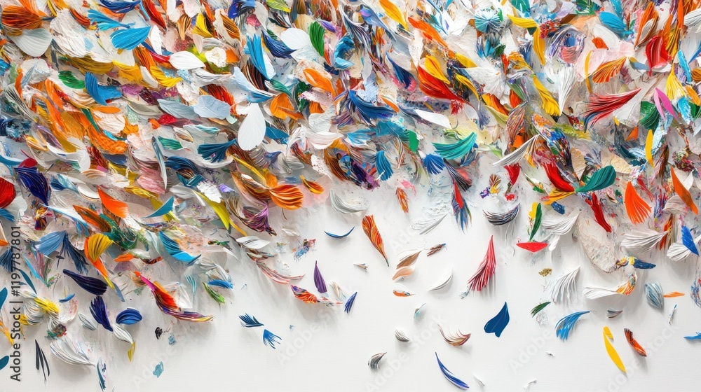 A vibrant array of colorful paper cutouts resembling petals scattered artistically. A vibrant array of colorful paper cutouts resembling petals scattered artistically.