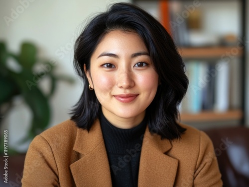 Confident Asian Woman Sitting Indoors