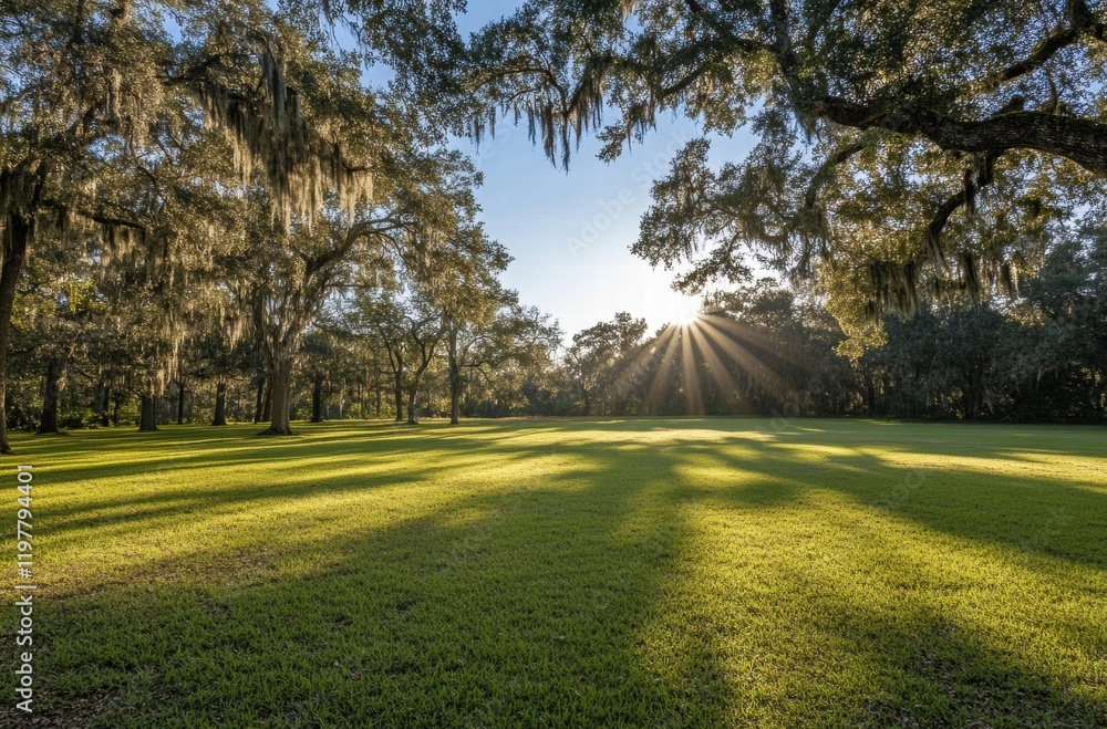 Obraz premium A large open field with trees and grass