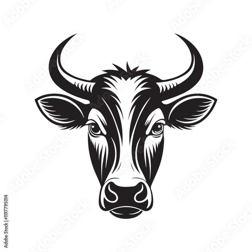 Cute cow on white background, closeup view. Animal husbandry