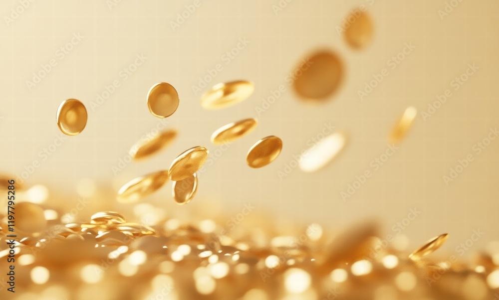 A bunch of gold coins are flying through the air A bunch of gold coins are flying through the air