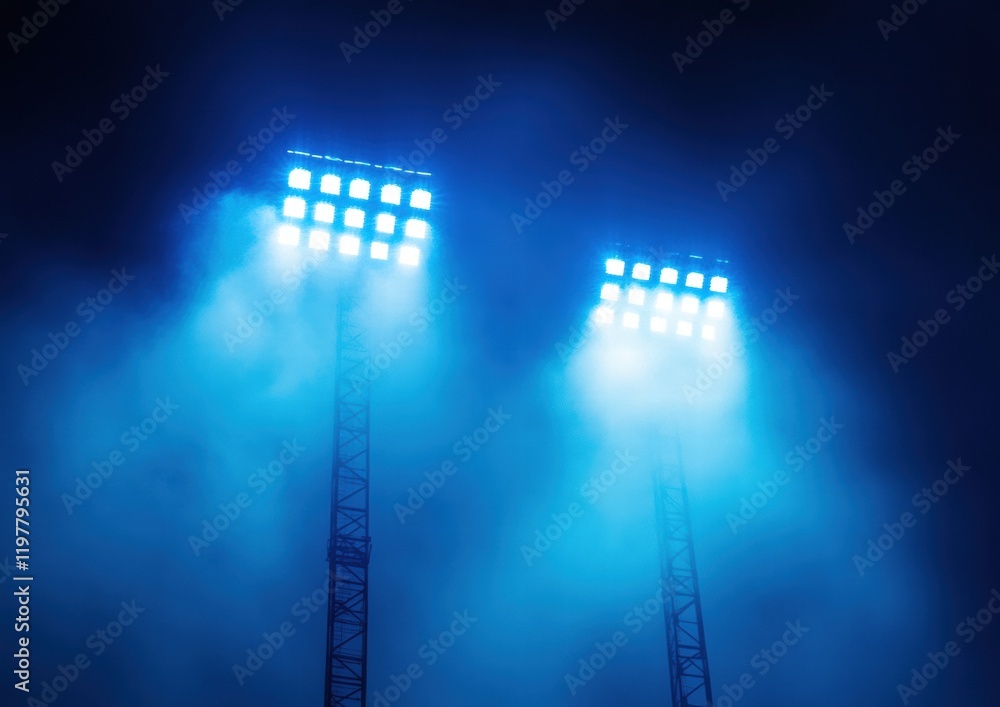 The lights are blue and the sky is dark The lights are blue and the sky is dark