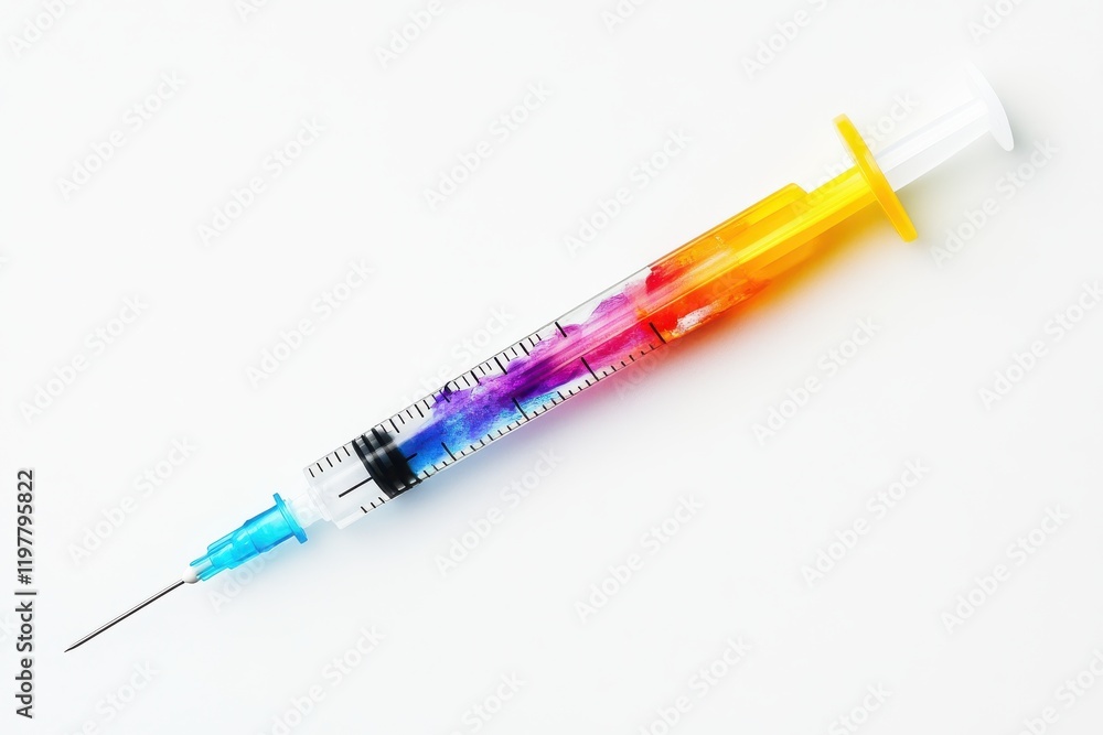 Syringe filled with vibrant dye for artistic expression in health-related settings Syringe filled with vibrant dye for artistic expression in health-related settings