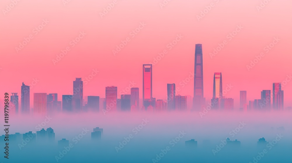 Fototapeta premium Smoggy Skyline at Sunset: The Cost of Urbanization 16
