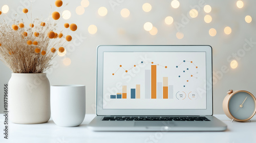 A laptop displaying an online store's colorful and detailed analytics dashboard with charts and graphs photo