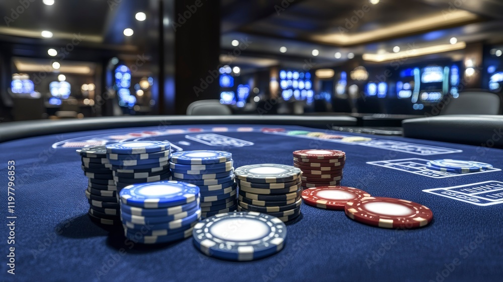 Casino Poker Table With Stacks Of Chips Casino Poker Table With Stacks Of Chips