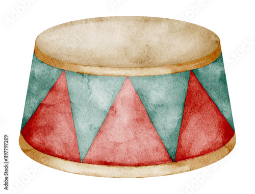 Wallpaper Mural Vintage Circus Pedestal in watercolor style with red and green patterns, designed in retro colors. Illustration of Carnival Stand for childish designs. Drawing of Base for performance or festival show Torontodigital.ca