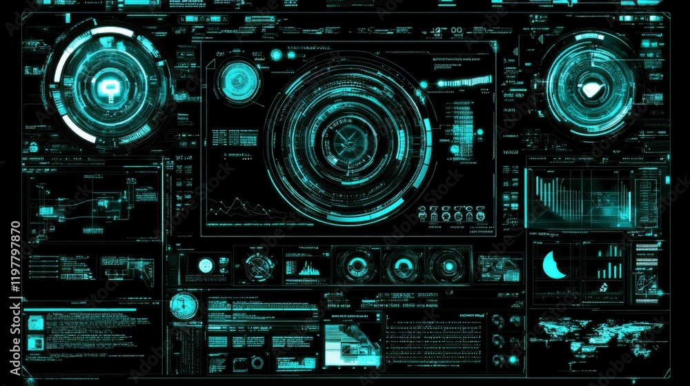 Futuristic digital interface displays complex data streams Futuristic digital interface displays complex data streams