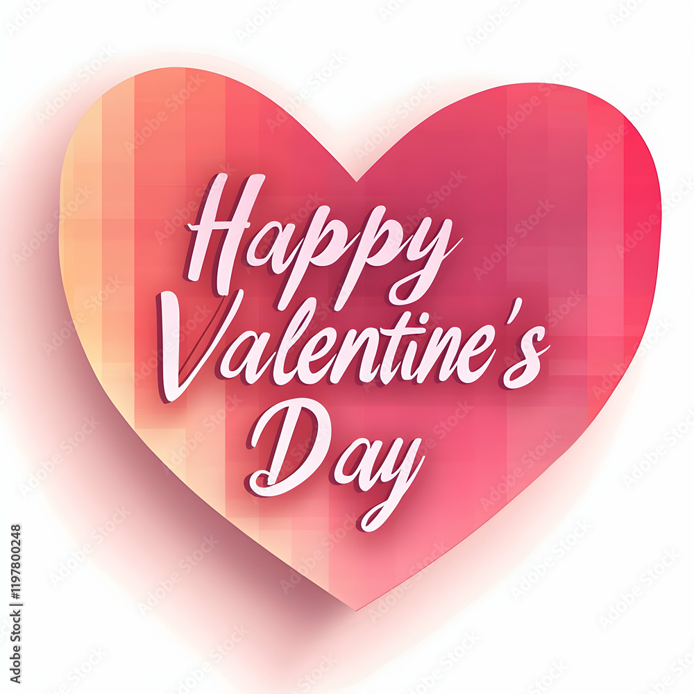 Happy Valentine's Day text on a heart-shaped background with pink and red gradients Happy Valentine's Day text on a heart-shaped background with pink and red gradients