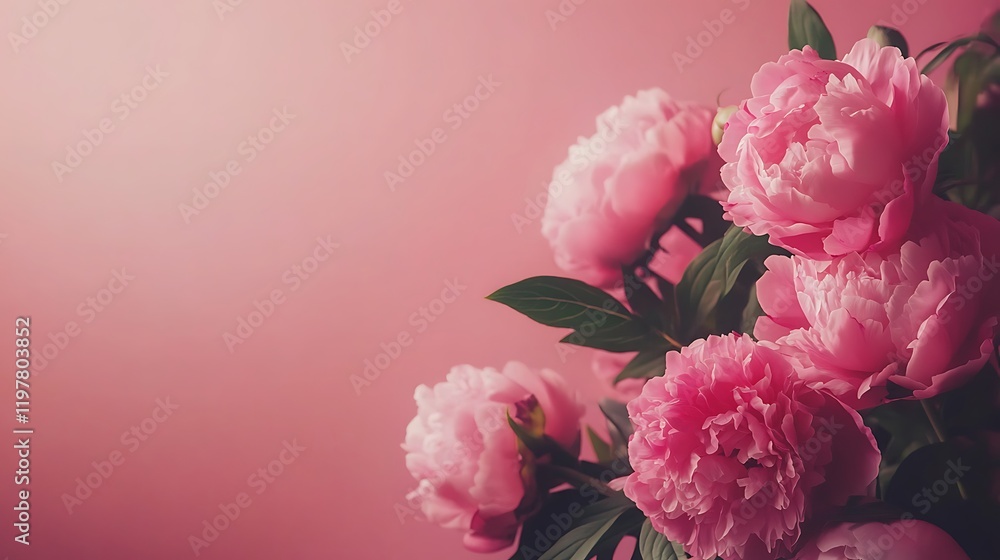 Pink peonies bouquet, studio shot, pink background, floral design Pink peonies bouquet, studio shot, pink background, floral design