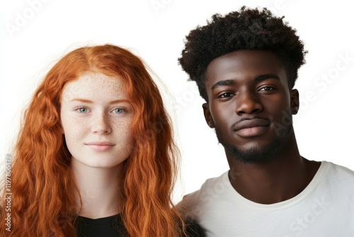 Diverse friendship shared between individuals showcasing cultural beauty and unique features against a bright background photo