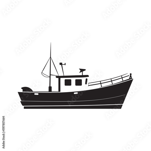vector of black silhouette of tugboat silhouette