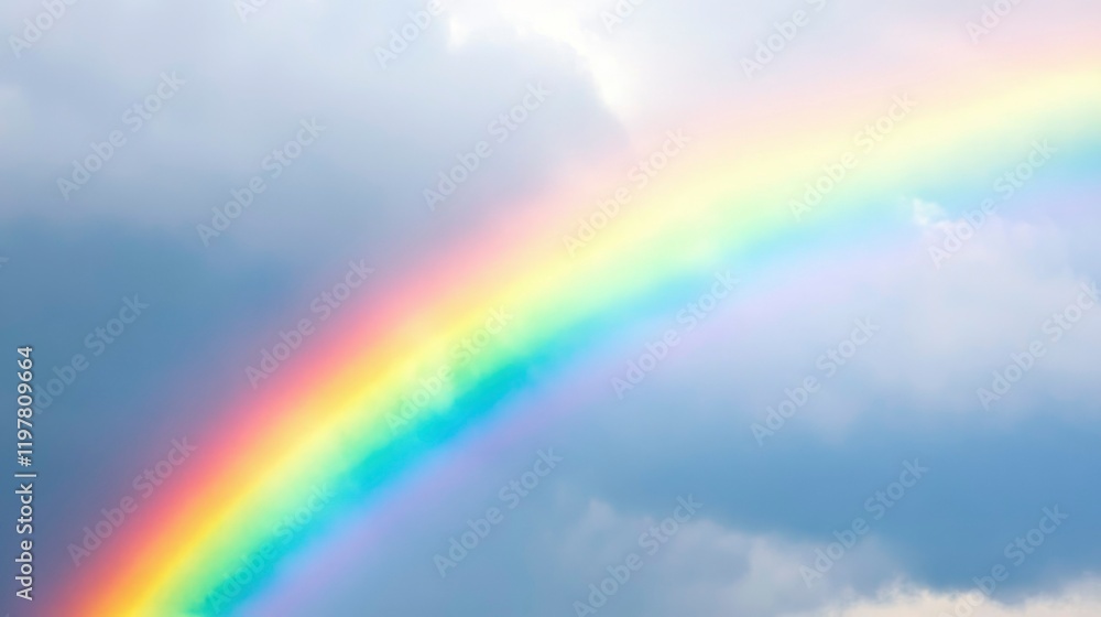 A vibrant rainbow arches across a cloudy sky A vibrant rainbow arches across a cloudy sky