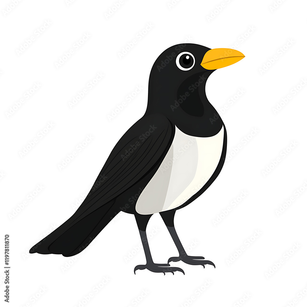 Black and white bird isolated on white background.PNG