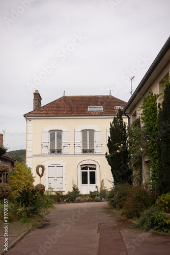 residential building in French town on cloudy day