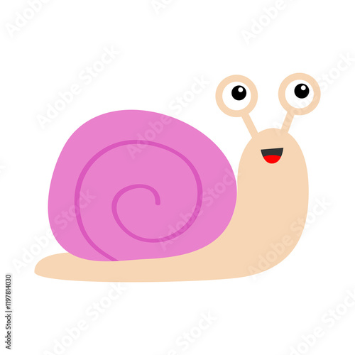 Cute snail cochlea purple shell insect icon. Kawaii cartoon baby character. Smiling face. Happy Valentines Day. Card Sticker print. Childish style. Flat design. White background. Isolated. Vector